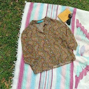 Johnny Was Sheer Button Up Blouse